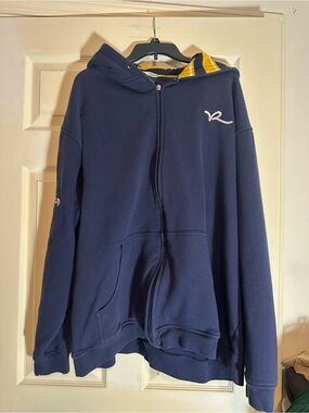 Mens Rocawear Navy Blue Hooded zip up with Stripe-Lined Hood
